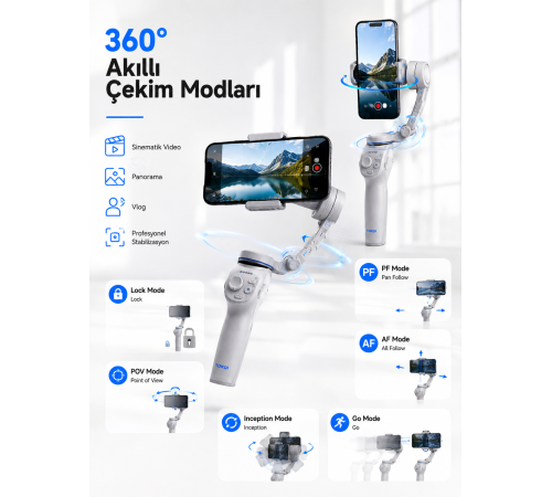3 Eksen Telefon Sabitleyici Canlı Yayın Vlog Mobil Video Çekimi İçin Profesyonel Gimbal