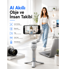 Yapay Zeka Takipli Telefon Gimbali Katlanabilir Tripod Bluetooth Kontrollü Dahili LED Işıklı