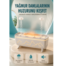 Dekoratif Hava Nemlendirici ve Aromaterapi Difüzörü 280 ML Yağmur Efektli Renkli LED Işıklı