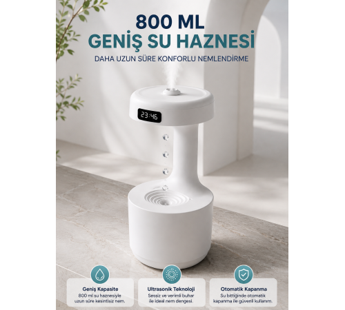 Ters Akan Su Damlası Nemlendirici 800 ml Sessiz Ultrasonik Oda Nemlendirici