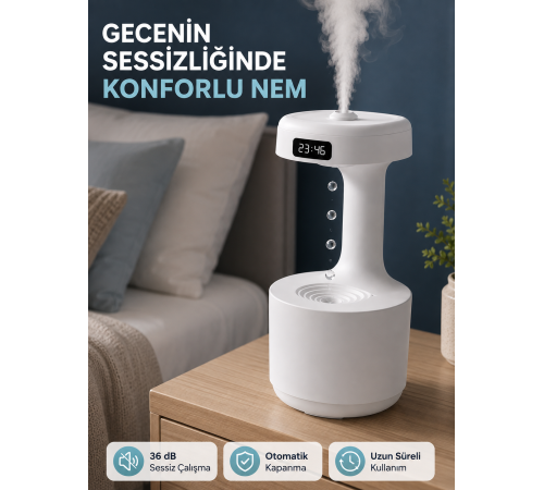 Ultrasonik Hava Nemlendirici 800 ml Aromaterapi Difüzör Ters Su Damlası Efektli