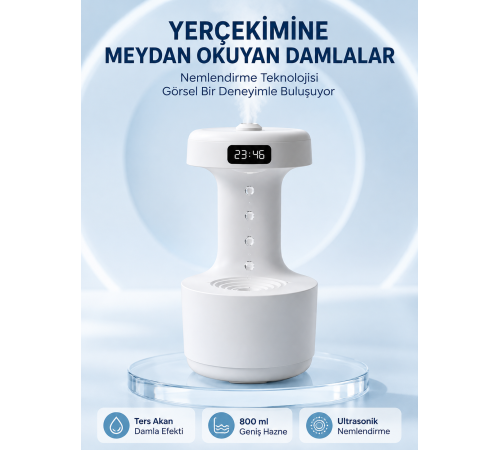 Dekoratif Hava Nemlendirici 800 ml Sessiz Aroma Difüzör Anti Yerçekimi Su Efektli