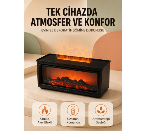 Alev Efektli Hava Nemlendirici Aromaterapi Difüzörü Uzaktan Kumandalı 250 ML