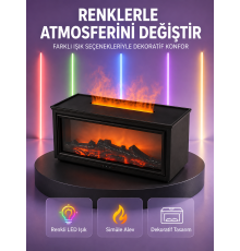 Şömine Görünümlü Hava Nemlendirici Renkli LED Işıklı Aroma Difüzörü