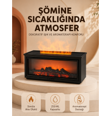 Alev Efektli Aroma Yayıcı Hava Nemlendirici Uzaktan Kumandalı Gece Lambası