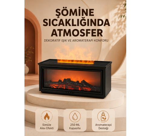 Alev Efektli Aroma Yayıcı Hava Nemlendirici Uzaktan Kumandalı Gece Lambası