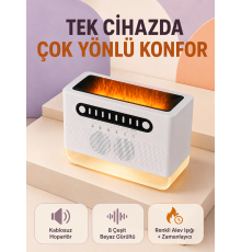 Hoparlörlü Simüle Alev Işıklı Çok Fonksiyonlu Gece Lambası