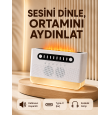 8 Çeşit Beyaz Gürültülü Kablosuz Hoparlör ve Renkli Alev Efektli Gece Lambası