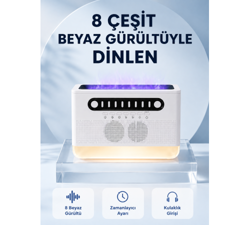 Simüle Alev Efektli Kablosuz Hoparlör Zamanlayıcılı Gece Lambası
