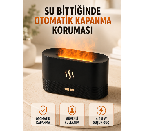 Alev Efektli Ultrasonik Aroma Difüzörü 180 ML LED Işıklı Hava Nemlendirici