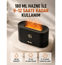 180 ML Alev Efektli Aroma Difüzörü Ultrasonik Buharlı Aromaterapi Cihazı