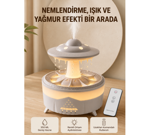 UFO Yağmur Efektli Hava Nemlendirici 350 ML RGB Işıklı Uzaktan Kumandalı