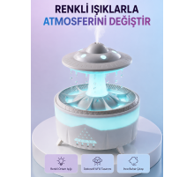 RGB Işıklı Yağmur Efektli Hava Nemlendirici 350 ML Sessiz Çalışma Uzaktan Kumanda