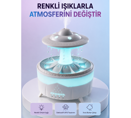 RGB Işıklı Yağmur Efektli Hava Nemlendirici 350 ML Sessiz Çalışma Uzaktan Kumanda