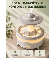 Dekoratif UFO Hava Nemlendirici Simüle Yağmur Damlalı Renkli Gece Işıklı 350 ML