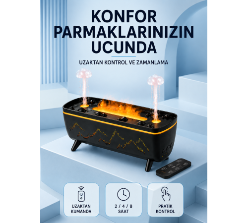 Siyah Aroma Difüzörü Jöle Damla Efektli Hava Nemlendirici Uzaktan Kumandalı LED Işıklı