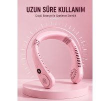 Pembe Boyun Fanı Sessiz Çalışan USB Şarjlı Taşınabilir Kişisel Serinletici