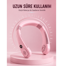 Pembe Boyun Fanı Sessiz Çalışan USB Şarjlı Taşınabilir Kişisel Serinletici