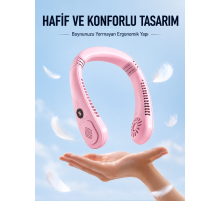 Pembe Boyun Tipi Fan USB Şarjlı Hafif Tasarım Güçlü Hava Üflemeli Serinletici