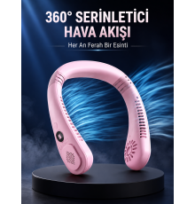 Pembe Boyun Fanı Kablosuz Taşınabilir Sessiz Çalışan Kişisel Serinletici Fan