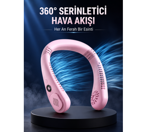 Pembe Boyun Fanı Kablosuz Taşınabilir Sessiz Çalışan Kişisel Serinletici Fan