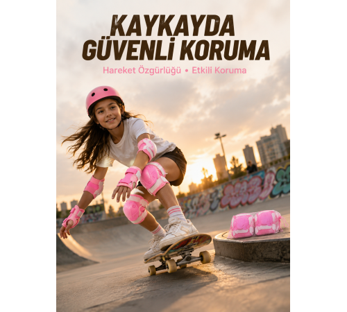 Pembe Çocuk Koruyucu Dizlik Dirseklik ve El Bilek Koruyucu