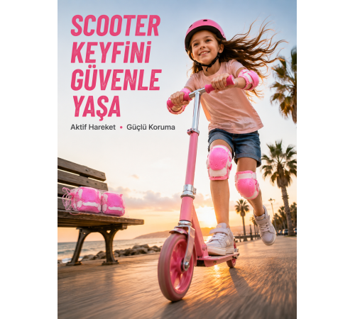Çocuk Koruyucu Pembe Çocuk Koruyucu Spor Seti Dizlik Dirseklik El Bilek Koruyucu