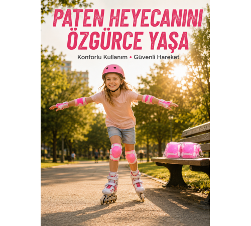 Pembe Çocuk Kaykay Paten Scooter Bisiklet Koruyucu Dizlik