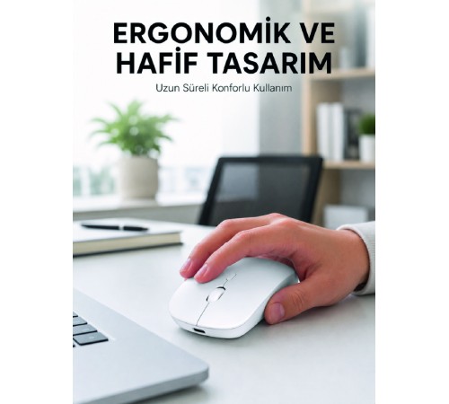 Profesyonel Kablosuz Bluetooth Mouse Çift Modlu Şarjlı Ergonomik Fare
