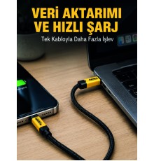 3'ü 1 Arada USB Şarj Kablosu 240W Hızlı Şarj ve Veri Aktarım Kablosu