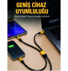 240W Çoklu Şarj Kablosu Type-C Lightning Micro USB Örgü Kablo