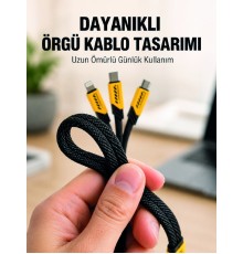 USB 3'ü 1 Arada Şarj Kablosu 240W PD Destekli Çoklu Şarj Kablosu