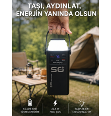 50.000 mAh Powerbank Hızlı Şarj 4 Dahili Kablolu Dijital Göstergeli LED Aydınlatmalı Taşınabilir Şarj Cihazı