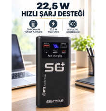 Yüksek Kapasiteli 50.000 mAh Powerbank 22,5 W Hızlı Şarj 4 Dahili Kablo LED Aydınlatma