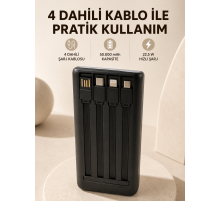 Hızlı Şarj Powerbank 50.000 mAh 4 Dahili Kablolu LED Aydınlatmalı Dijital Göstergeli Taşınabilir Batarya