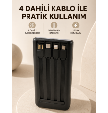 Hızlı Şarj Powerbank 50.000 mAh 4 Dahili Kablolu LED Aydınlatmalı Dijital Göstergeli Taşınabilir Batarya