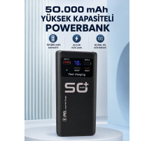 50.000 mAh Taşınabilir Powerbank 22,5 W Hızlı Şarj 4 Dahili Şarj Kablosu Dijital Ekran LED Aydınlatma ve Taşıma Sapı