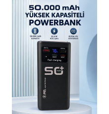 50.000 mAh Taşınabilir Powerbank 22,5 W Hızlı Şarj 4 Dahili Şarj Kablosu Dijital Ekran LED Aydınlatma ve Taşıma Sapı