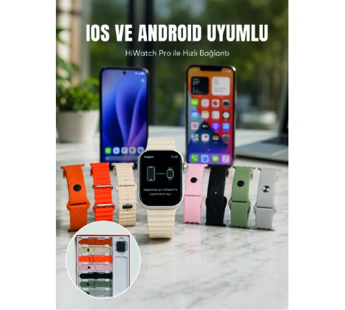 Akıllı Saat Bluetooth Arama Özellikli 7 Kordonlu Spor ve Günlük Kullanıma Uygun