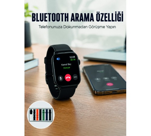 Akıllı Saat 7 Kordonlu Bluetooth Aramalı Nabız ve Dokunmatik Akıllı Saat