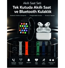 7 Kordonlu Akıllı Saat ve Bluetooth Kulaklık Seti Nabız Takibi, Bildirimler ve Spor Modları