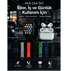Akıllı Saat, Bluetooth Kulaklık ve 7 Farklı Kordon Tek Kutuda Günlük Kullanım ve Spor İçin