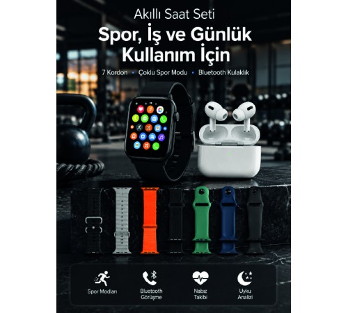 Akıllı Saat, Bluetooth Kulaklık ve 7 Farklı Kordon Tek Kutuda Günlük Kullanım ve Spor İçin