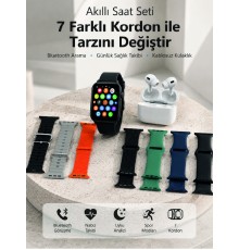 Bluetooth Görüşme Destekli Akıllı Saat Seti Kablosuz Kulaklık, 7 Kordon ve Çoklu Spor Modu