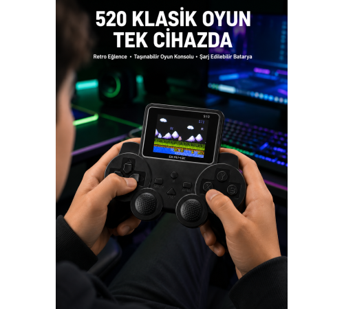 520 Oyunlu Taşınabilir El Oyun Konsolu TV Bağlantılı Şarjlı Gamepad