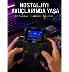 Şarjlı Retro Gamepad Oyun Konsolu 520 Oyunlu TV Çıkışlı El Konsolu