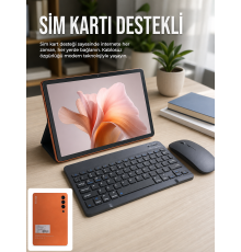 SIM Kart Destekli Android Tablet Bluetooth Klavye ve Kablosuz Mouse Seti Geniş Ekran Taşınabilir Tasarım
