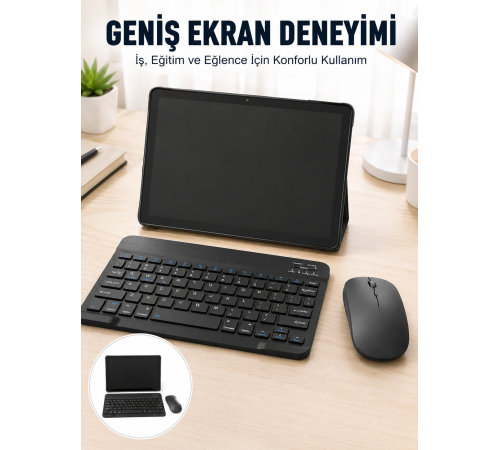 Android İşletim Sistemli SIM Kart Girişli Tablet Bluetooth Klavye Mouse Seti Mobil İnternet Destekli
