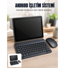 Android Tablet Bluetooth Klavye Mouse Seti SIM Kart Girişi Kablosuz Bağlantı ve Günlük Kullanıma Uygun