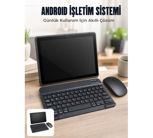 Android Tablet Bluetooth Klavye Mouse Seti SIM Kart Girişi Kablosuz Bağlantı ve Günlük Kullanıma Uygun